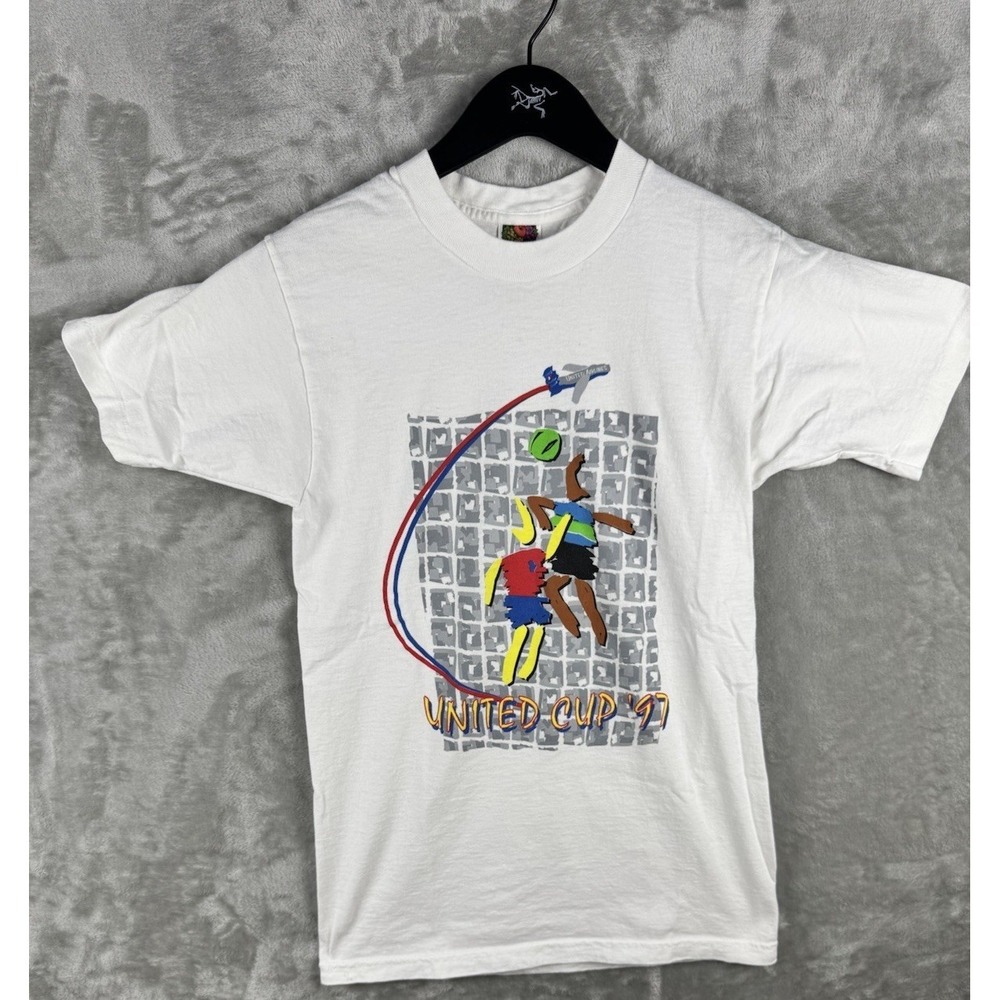 Vintage United Cup‎ Shirt White USA Tennis Single Stitch Mens Small USA 90s